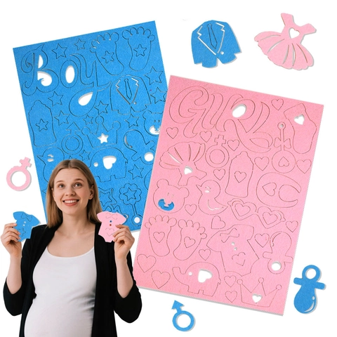 Pegatinas de Fieltro DIY para Gender Reveal Party Rosa Niña Azul Niño Decoraciones de Baby Shower Corte Láser Foto Props
