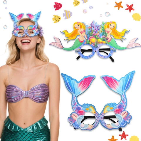 Meerjungfrau Thema Party Dekoration Brille Glitzer Stoff Meerjungfrau Schwanz Design Geburtstag Kostüm Requisiten Fotoautomaten Brille