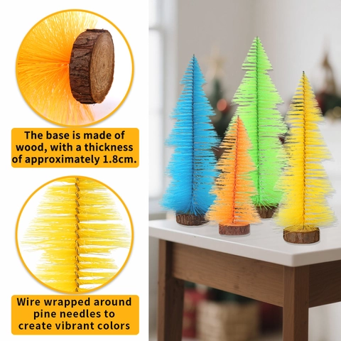Fluorescent Mini Christmas Tree PVC Artificial Desktop Pine Ornament With Wooden Base UV Glowing Festive Party Holiday Decor