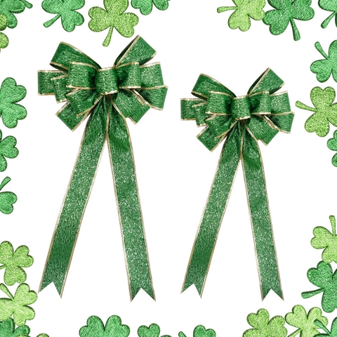 San Patrizio Verde Oro Glitter Fiocco Pendente Festa Irlandese Nastro Grande Fiocco Appeso Ornamento per Casa Decorazione Porta