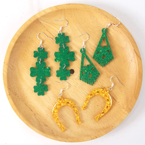 St Patrick's Day Klaver Hoefijzer Oorbellen Glitter Groen Iers Festival Feestelijke Party Vrouwen Sieraden Accessoire