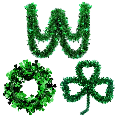 Ghirlanda di Tinsel Trifoglio Verde del Giorno di San Patrizio Decorazioni per Feste Irlandesi Corona Sospesa Decorazioni Parete Casa