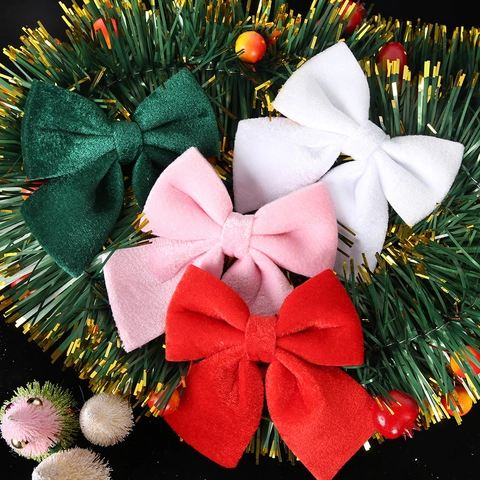 Weihnachten Samt Schleife Anhänger Ornament Rot Grün Weiß Rosa Plüsch Schleifen Für Weihnachtsbaum Kranz Dekoration Urlaub Haus
