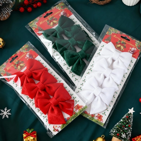 Velvet Christmas Bows Set For Christmas Tree Wreath Decoration Holiday Hanging Ornaments Red Green White Pink Bowknot Decor