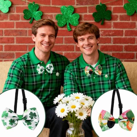 St Patrick's Day Vlinderdas Ierse Festival Necktie Polyester Klaver Gouden Munt Patroon Verstelbare Kostuum Props