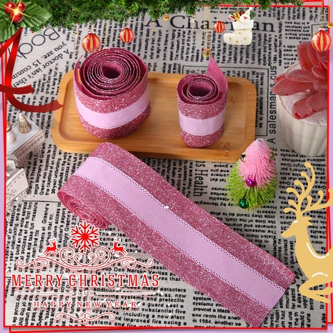 Rosa Glitzer Tinsel Band Polyester Satin Band Für Weihnachtsbaum Valentinstag Geschenkverpackung Party Hochzeit Home Dekoration