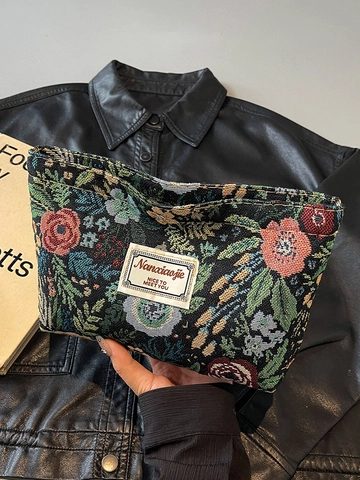 Vintage Segeltuch Kosmetiktasche Mit Blumenmuster Für Damen Tragbare Make-up Organizer Reisen Kulturbeutel Jacquard Muster