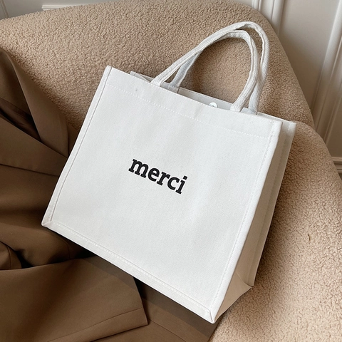 Borsa Tote in Tela da Donna Grande Capacità Merci Stampa di Lettere Semplice Borsa a Tracolla Stile Coreano Per Scuola