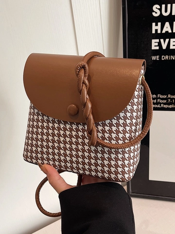 Vintage Hahnentritt PU Leder Schultertasche Für Damen Retro Umhängetasche Mode Messenger Bag Mit Überschlag Magnetverschluss