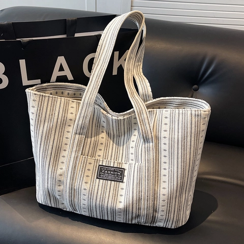 Borsa Tote da Donna in Velluto a Coste a Righe Grande Capacità Minimalista Urbana Borsa a Tracolla alla Moda per Lavoro Scuola