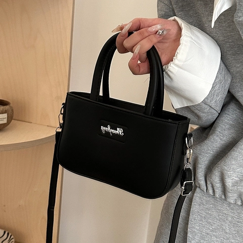 Women's Fashion PU Leather Small Square Bag Simple Solid Color Handbag With Double Handles Adjustable Shoulder Strap For Daily Use