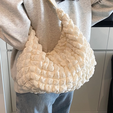 Borsa a Spalla da Donna con Texture Popcorn Morbida Borsa Hobo a Tracolla a Bolle Piegghettata Moda Tendenza di Strada