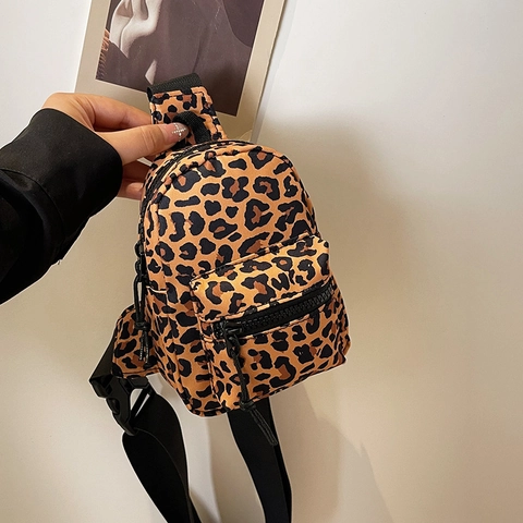 Mini Borsa a Tracolla da Donna con Stampa Leopardata in Nylon a Strisce Zebra Borsa da Petto Urbana Semplice Casual