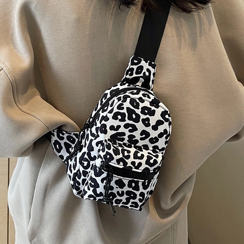 Mini Borsa a Tracolla da Donna con Stampa Leopardata in Nylon a Strisce Zebra Borsa da Petto Urbana Semplice Casual