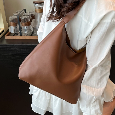 Große Kapazität PU Leder Schulter Totetasche Für Damen Minimalistisch Urban Stil Täglich Lässige Handtasche Elegante Hobo Beuteltasche