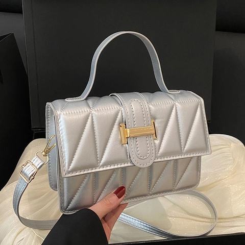Borsa a Tracolla Piccola Quadrata Trapuntata alla Moda per Donna in Pelle PU Borsa a Mano con Manico Superiore Minimalista Urban