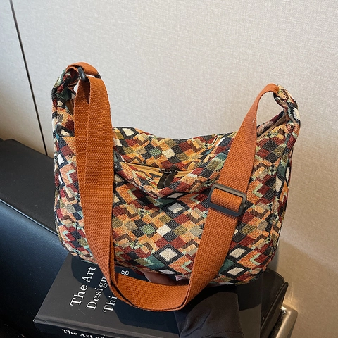 Bohemian Geometrische Jacquard Segeltuch Tote Bag Für Damen Große Kapazität Vintage Ethnische Schulter Umhängetasche Hobo Bag