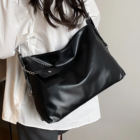 Sac Fourre-Tout Minimaliste en Cuir PU de Grande Capacité Pour Femmes Avec Mini Pochette Amovible Bandoulière Chaîne Sac à Bandoulière Décontracté