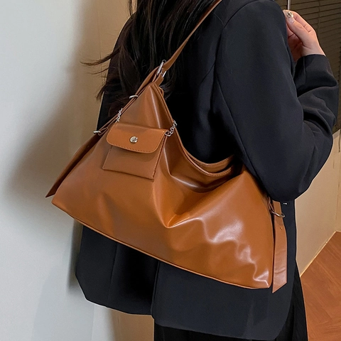 Sac Fourre-Tout Minimaliste en Cuir PU de Grande Capacité Pour Femmes Avec Mini Pochette Amovible Bandoulière Chaîne Sac à Bandoulière Décontracté