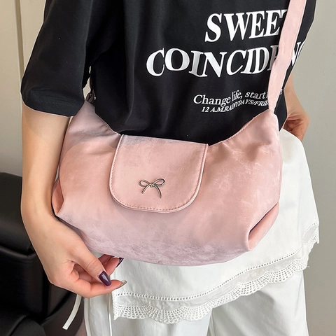 Bolso de Hombro Hobo de Moda para Mujer de Cuero PU con Decoración de Lazo de Metal Color Sólido Bolso de Axila