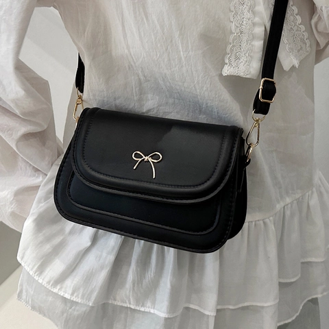 Fashion Women PU Leather Small Square Bag With Bowknot Decoration Elegant Crossbody Shoulder Bag For Daily Casual Matching