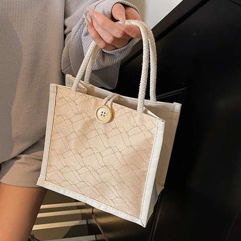 Borsa da Donna Piccola in Pelle PU Borsa Tote Trapuntata Porta Pranzo Con Manico in Corda Stile Giapponese Dolce Mini Borsa Portatile