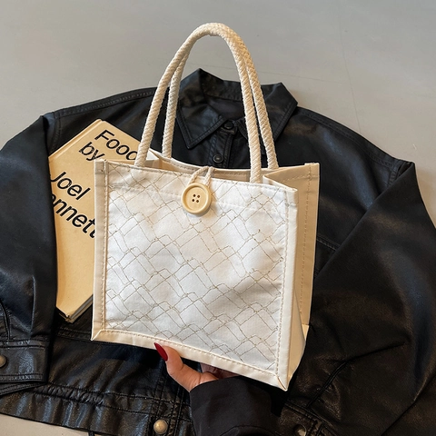 Borsa da Donna Piccola in Pelle PU Borsa Tote Trapuntata Porta Pranzo Con Manico in Corda Stile Giapponese Dolce Mini Borsa Portatile
