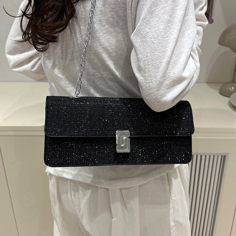 Fashion Glitter PU Women Square Shoulder Bag Chain Crossbody Purse Evening Clutch For Party Banquet Urban Minimalist Handbag