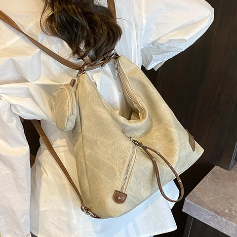 Borsa Tote Grande Capacità Vintage per Donna Borsa a Tracolla in Pelle PU Con Portamonete Rotondo Moda Borsa Hobo Casual