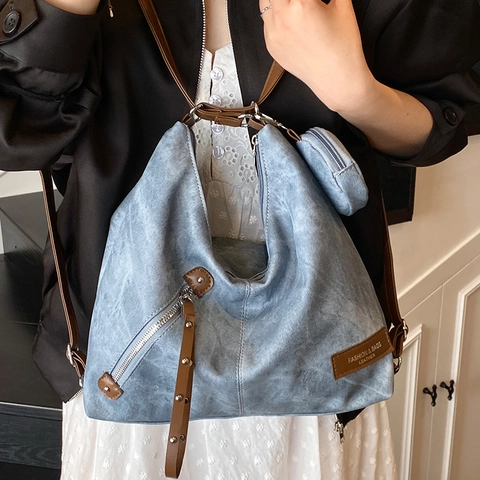 Borsa Tote Grande Capacità Vintage per Donna Borsa a Tracolla in Pelle PU Con Portamonete Rotondo Moda Borsa Hobo Casual