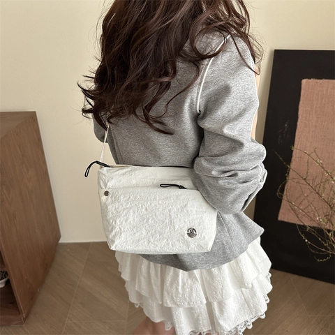 Borsa a Tracolla in Tela Stropicciata Stile Workwear Giapponese per Donna Piccola Borsa a Spalla Con Tracolla Regolabile Design Impuntura Quotidiana