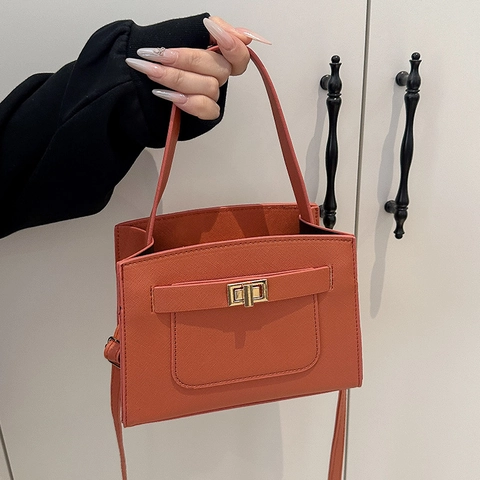 Damen Saffiano PU Leder Umhängetasche Urban Einfach Handtasche Metallschloss Umhängetasche Mode Lässig Schultertasche Handtasche