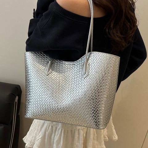 Große Kapazität Webstruktur Tote Bag Damen PU Leder Krokodilmuster Metallisch Schulter Achsel Tasche Handtaschen Set