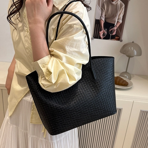 Große Kapazität Webstruktur Tote Bag Damen PU Leder Krokodilmuster Metallisch Schulter Achsel Tasche Handtaschen Set