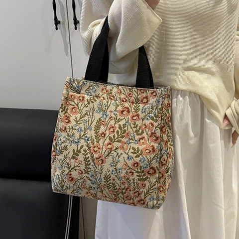 Γυναικεία Vintage Τσάντα Tote από Καμβά Ζακάρ Ρετρό Λουλουδάτο Μοτίβο Πεταλούδας Μεγάλης Χωρητικότητας Τσάντα Χειρός