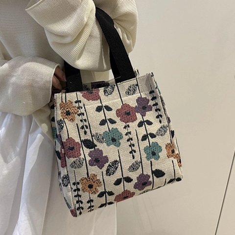 Γυναικεία Vintage Τσάντα Tote από Καμβά Ζακάρ Ρετρό Λουλουδάτο Μοτίβο Πεταλούδας Μεγάλης Χωρητικότητας Τσάντα Χειρός