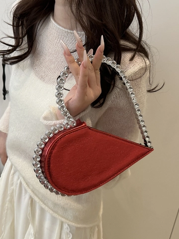Dames Hartvormige Avondtas Strass Metallic Handtas Elegante Party Banket Clutch Voor Bruiloft Mode Sieraden