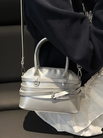 Fashion Women Shell Shoulder Bag PU Leather Crossbody Bag With Decorative Belt Buckle Street Trend Handbag For Daily Work