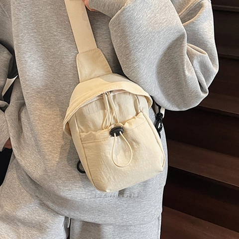 Damen Minimalistische Segeltuch Umhängetasche Japanischer Stil Lässige Kleine Handytasche Mit Kordelzug Verstellbarer Riemen Handtasche