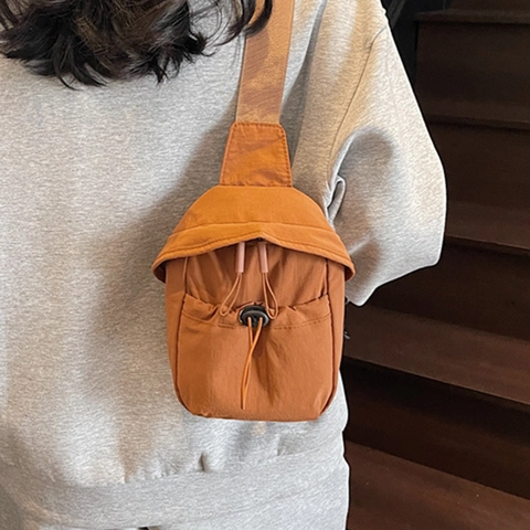Damen Minimalistische Segeltuch Umhängetasche Japanischer Stil Lässige Kleine Handytasche Mit Kordelzug Verstellbarer Riemen Handtasche