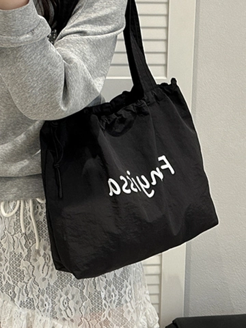Borsa Tote in Tela Grande Capacità per Donna Casual Stampata Coulisse Borsa a Tracolla Versatile Studente Shopping Bag