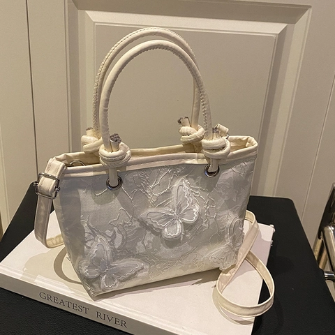 Damen Süße Französische Spitze 3D Schmetterling Gesteppte Umhängetasche Mini Neo-Chinesische Handtasche Elegante PU Tasche