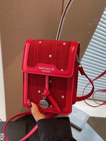 Dames Stijlvolle PU Crossbody Mobiele Telefoontas Bloemenpatroon Vierkante Schoudertas Metalen Hanger Elegante Dagelijkse Tas