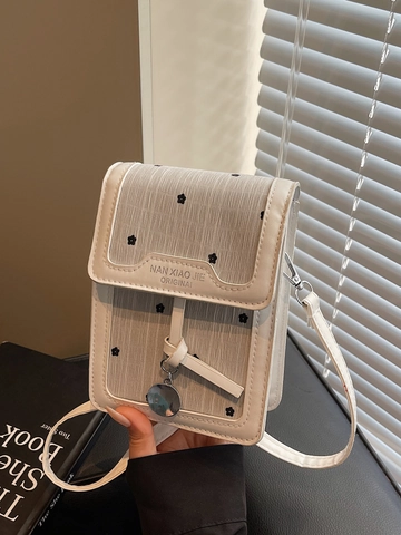 Dames Stijlvolle PU Crossbody Mobiele Telefoontas Bloemenpatroon Vierkante Schoudertas Metalen Hanger Elegante Dagelijkse Tas