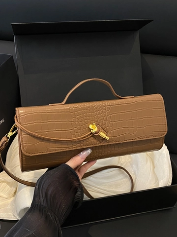 Dames Krokodillenpatroon Stokbrood Tas Met Gouden Knoopsluiting PU Leer Schoudertas Handtas Voor Feestjes