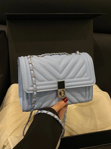 Fashion Women PU Quilted Chevron Shoulder Bag With Metal Chain Strap Small Square Crossbody Bag Lock Closure Elegant Tote