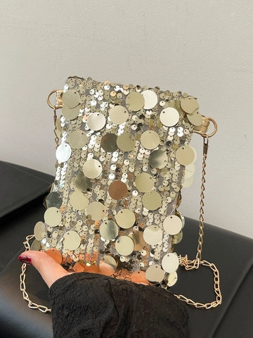 Damen Trendige Pailletten Kette Schultertasche Minimalistisch Quadratisch Tote Crossbody Handytasche Für Party Alltäglich Mode Accessoires