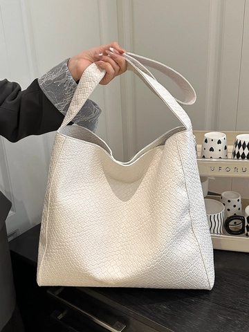 Large Capacity Woven Pattern PU Leather Tote Bag For Women Minimalist Shoulder Bag Solid Color Casual Bucket Bag Daily Work Handbag