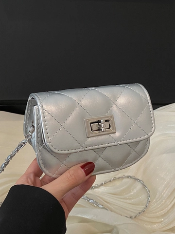 Mini Borsa a Tracolla a Catena Trapuntata da Donna in Pelle PU a Rete Diamante Borsa a Spalla con Chiusura a Girello in Metallo