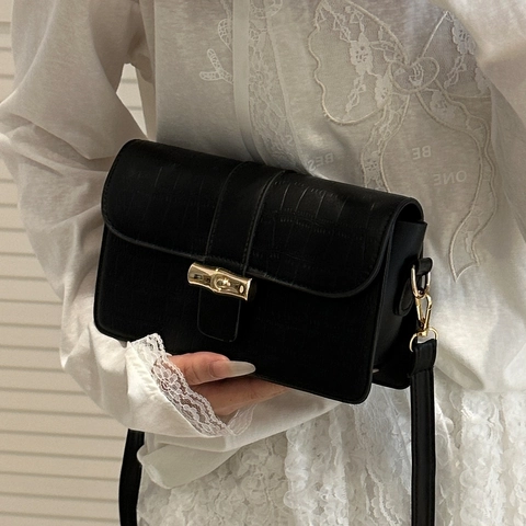 Vintage Schultertasche Mit Krokodilmuster Für Damen PU Leder Umhängetasche Mit Bambusverschluss Elegante Quadratische Handtasche